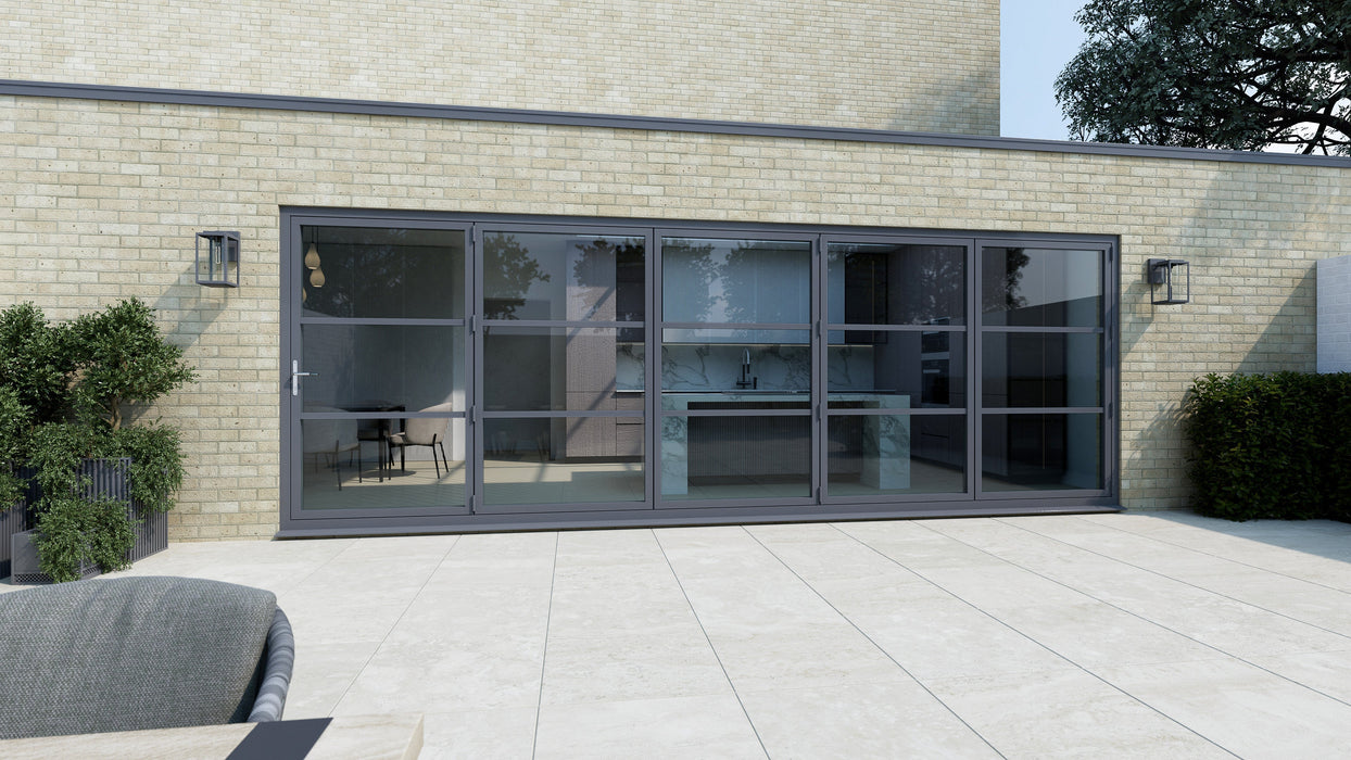 4900mm Anthracite Grey on White Heritage Visofold 1000 Bifold Door - 5 sections