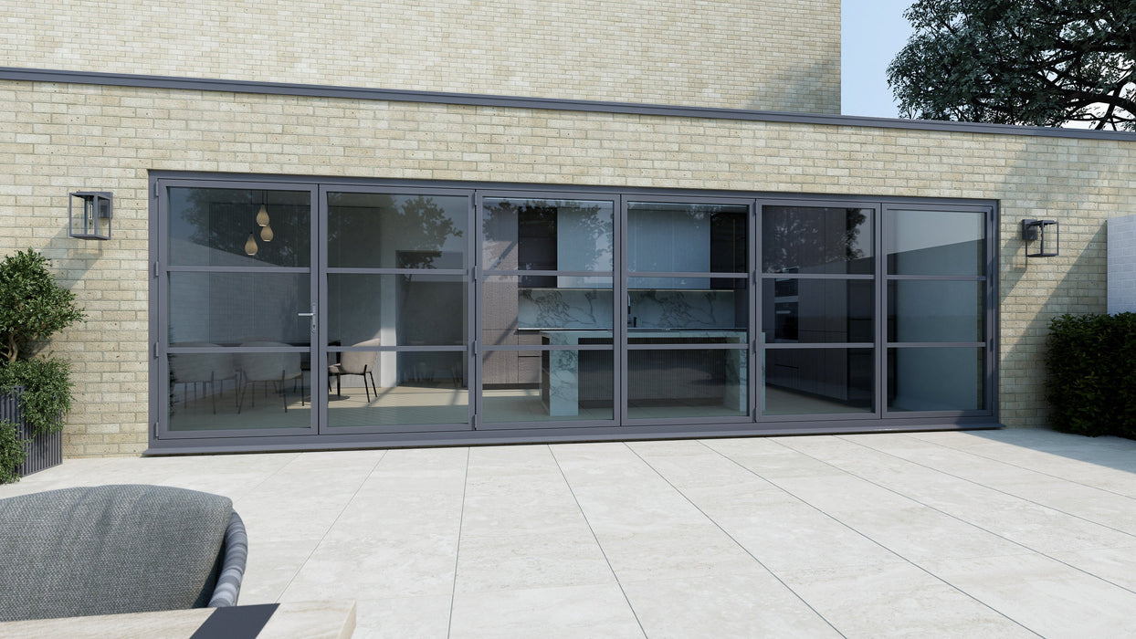 5300mm Anthracite Grey on White Heritage Visofold 1000 Bifold Door - 6 sections