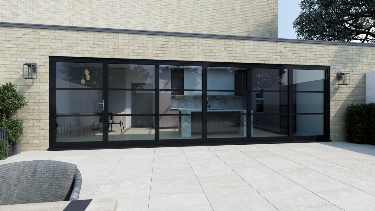 5700mm Black on White Heritage Visofold 1000 Bifold Door - 6 sections