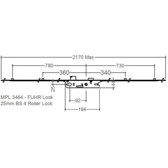 Fuhr 4 Roller 25mm Backset Multi Point Door Lock - Single Spindle