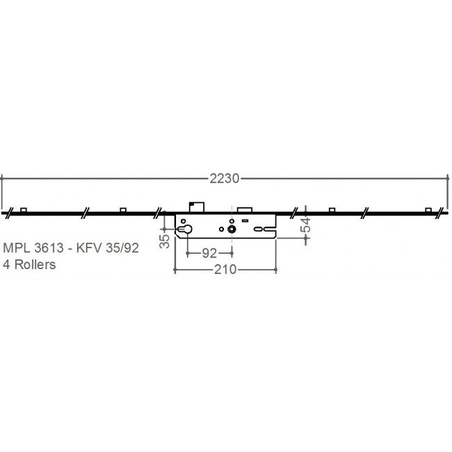 KFV 4 Roller 35mm Backset Multi Point Door Lock with Serrations - Single Spindle