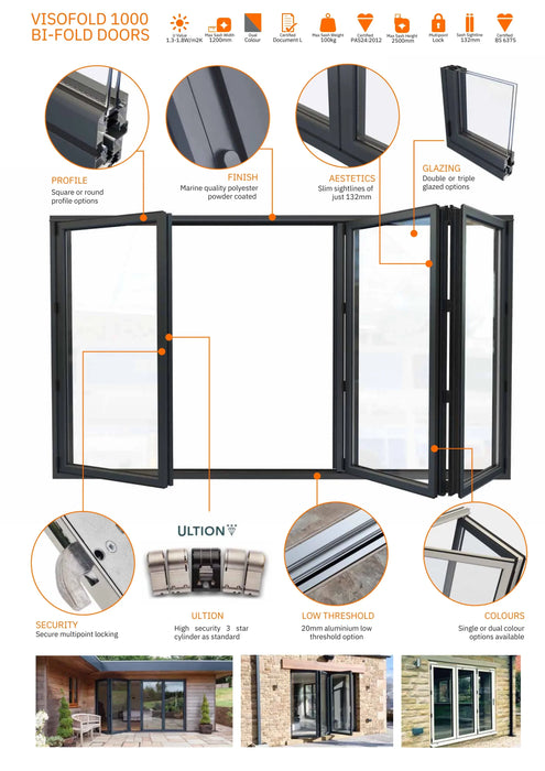 Anthracite Grey on White Aluminium Bifold Door SMART system - 2 sections