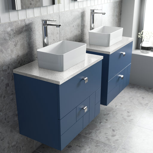 600mm Wall Hung 2-Drawer Vanity Unit & Sparkling White Worktop