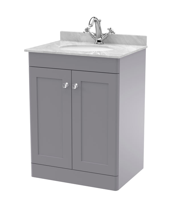 600mm Floor Standing 2 Door Vanity & Marble Top 1TH