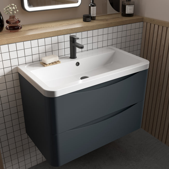 800mm Wall Hung 2 Drawer Vanity & Polymarble Basin