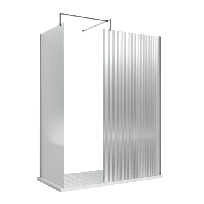 900mm Fluted Wetroom Screen with Support Bar