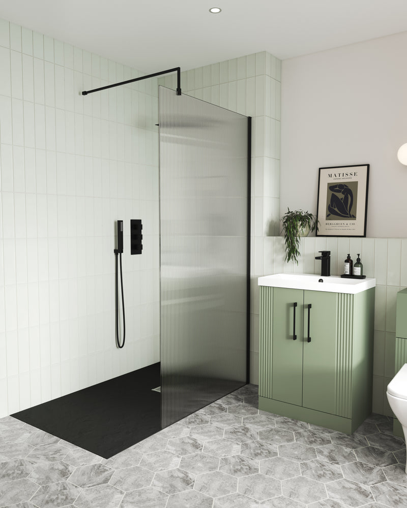 900mm Fluted Wetroom Screen with Support Bar